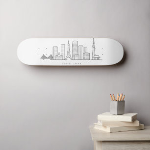 Skate Ilustração Minimalista da Silhueta de Tóquio