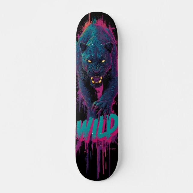Skate Ilustração Vertical e Agressiva de Pantera Negra (Frente)