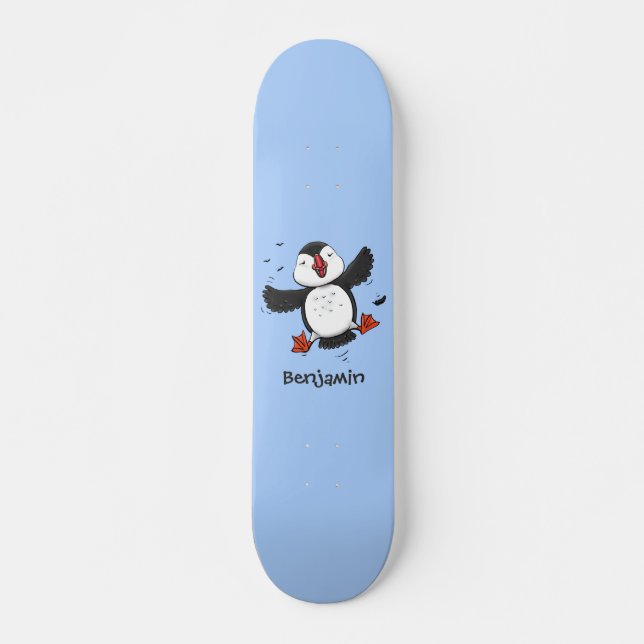 Skate Imagem azul de desenho animado de puffin voador e  (Frente)