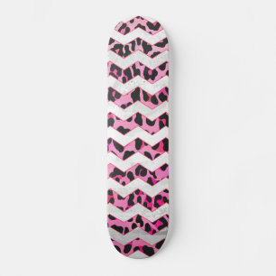 Skate Impressão de Chevron Preto-Leopardo e Rosa Quente