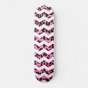 Skate Impressão de Chevron Preto-Leopardo e Rosa Quente
