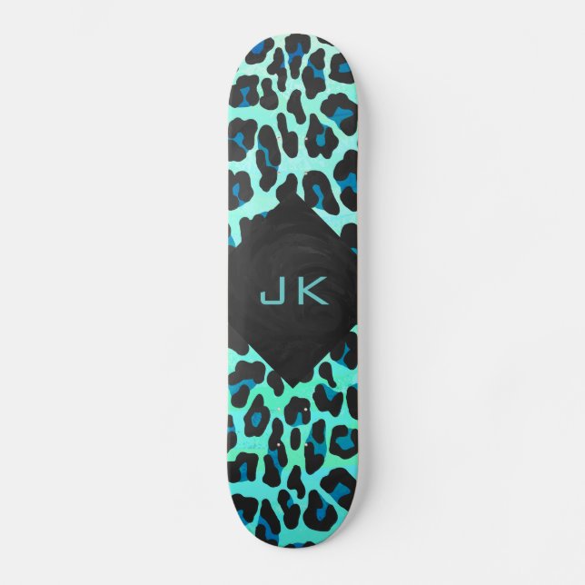 Skate Impressão de Leopardo Negro e Teal (Frente)