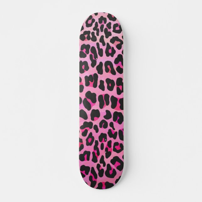 Skate Impressão de Leopardo Preto e Rosa Quente (Frente)