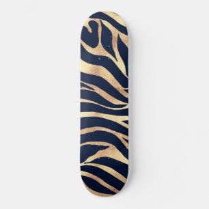 Skate Impressão de Zebra Azul Dourada Elegante Marinho
