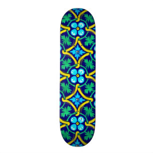 Skate Impressão Floral Amarelo-Teal Design Mexicano