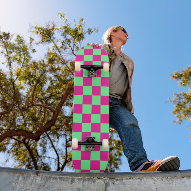 Skate Impressão Xadrez Rosa e Verde (Ao ar livre 1)