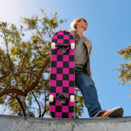 Skate Impressão Xadrez Rosa Quente e Preto