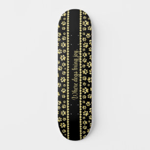 Skate Impressões de Pata Douradas em Preto com Nome Pers