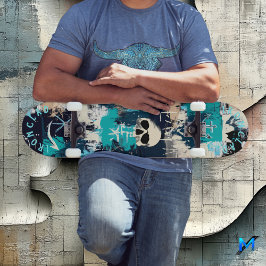 Skate Inspirado em Grafites Náuticos com Caveiras e Ânco