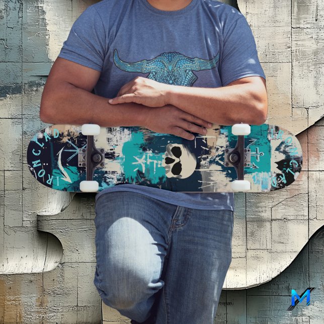 Skate Inspirado em Grafites Náuticos com Caveiras e Ânco (Criador carregado)