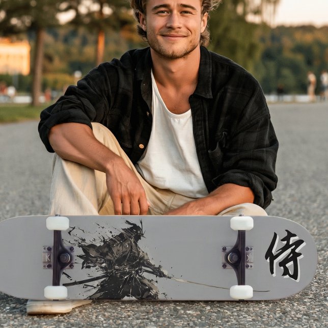 Skate Japanese Samurai Ink Wash Paint  (Trucks and wheels are customization options and are not included in the price.)