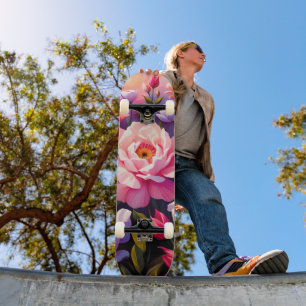 Skate Jardim de flores cor-de-rosa ao nascer do sol na p