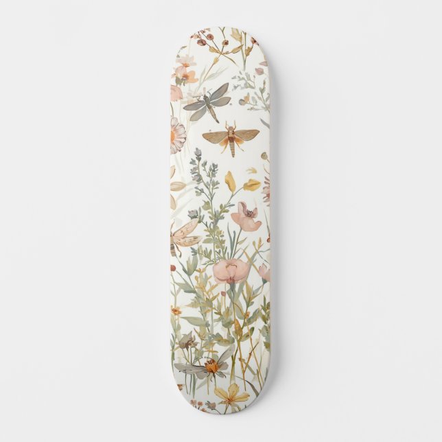 Skate Jardim de Flores Silvestres Borboletas Botânicas F (Frente)