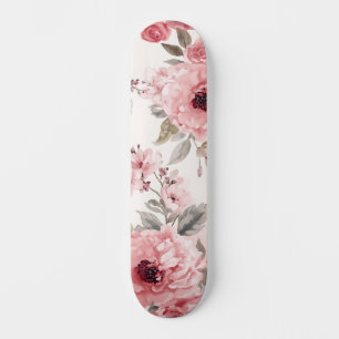 Skate Jardim de Rosas Rosa Floral Aquarela Botânica Desb