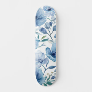 Skate Jardim Floral Botânico Azul em Aquarela