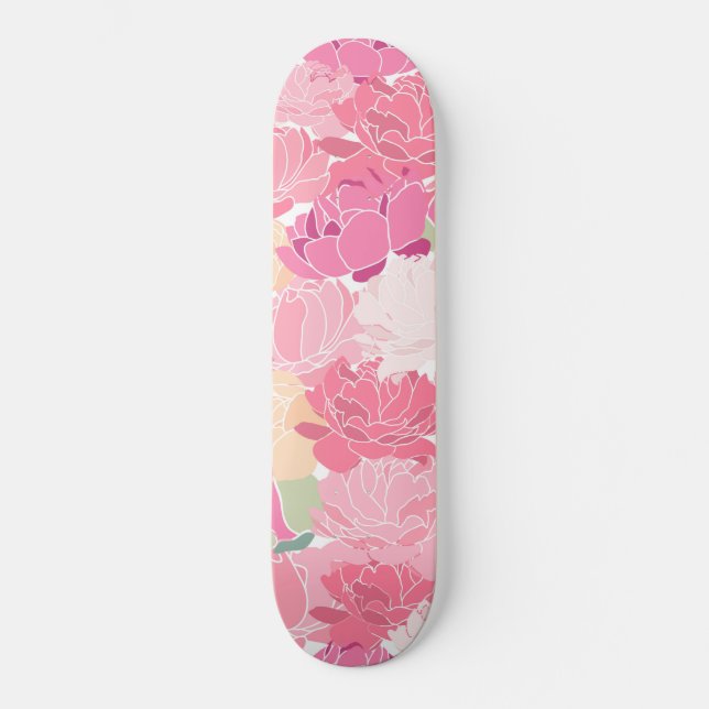Skate Jardim Floral de Peônias Rosa Flores Femininas (Frente)