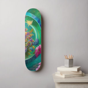 Skate Jardim Subaquático Floral Abstrato Aqua