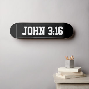 Skate John 3:16 Cristão Simples, Negro e Branco Moderno