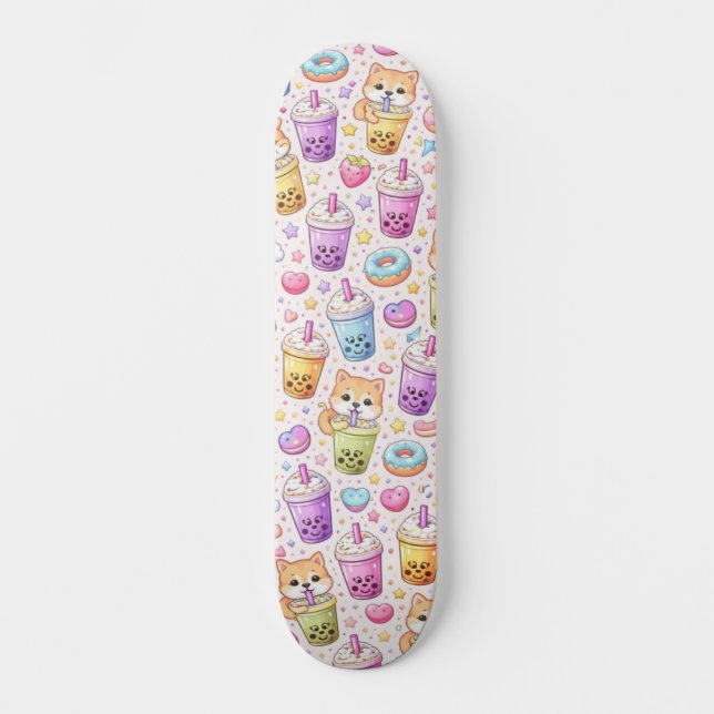 Skate Kawaii Shiba Inu Boba Bubble Tea Pattern (Frente)