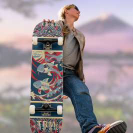 Skate Koi Fish with Red Blue Crazy Pattern Monogram