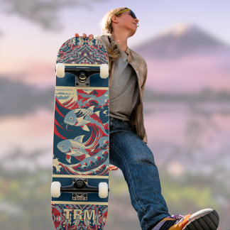 Skate Koi Fish with Red Blue Crazy Pattern Monogram