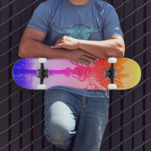 Skate Laranja Rosa Roxo Arco-íris Ombre Palmeira Legal