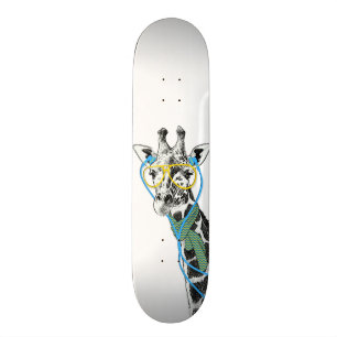 Skate Legal girafa engraçada com óculos, fones de ouvi