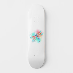 Skate libélula vermelha sobre fundo de aquarela