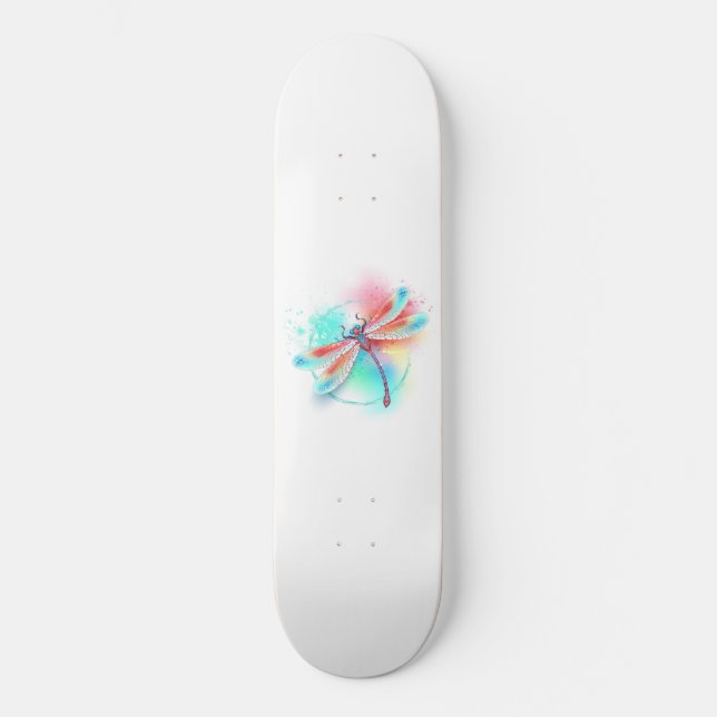 Skate libélula vermelha sobre fundo de aquarela (Frente)