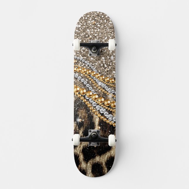 Skate Linda Trendência Leopard Faux Impressão Animal (Frente)