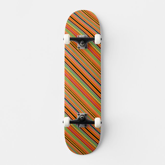 Skate Lindo desenho de padrões nativos astecas coloridos (Frente)