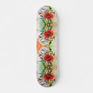 Skate Lindos papagaios brancos vermelhos - Pintura grava