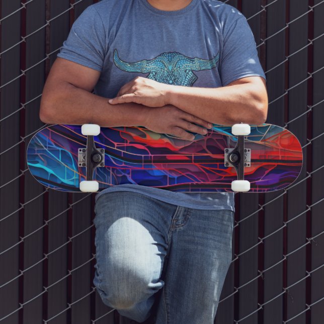Skate Linhas ligadas complexas em vermelho e azul (Ao ar livre 3)