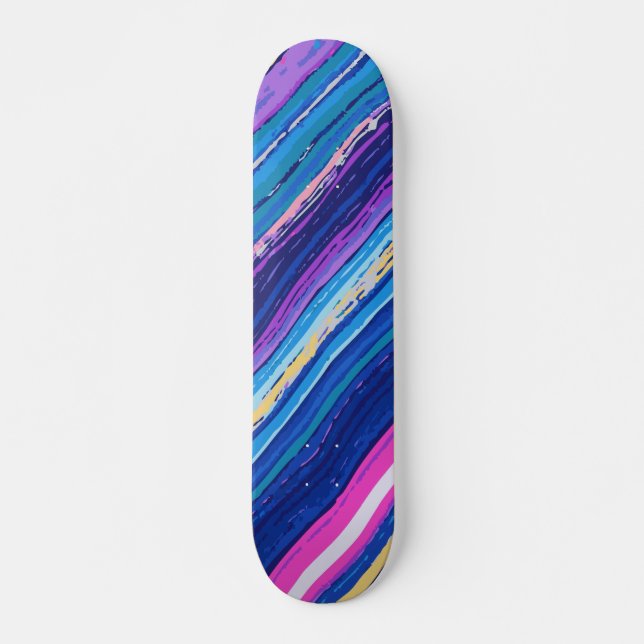 Skate Listras Abstratas Rosa, Azul, Amarelo e Branco (Frente)