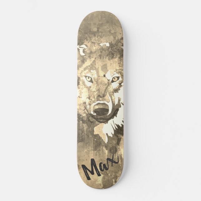 Skate Lobo abstrato branco-negro (Frente)