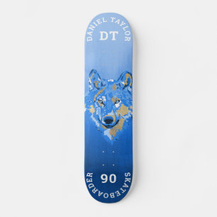 Skate Lobo Monograma de Gradação de Tinta Dourada Azul
