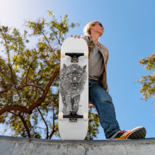Skate Lobo Negro Zangado na Neve, inverno selvagem