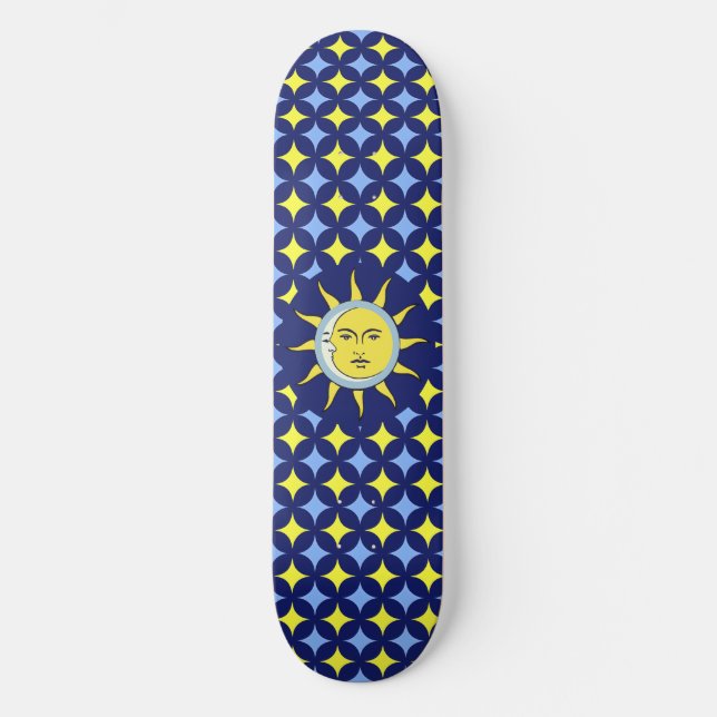 Skate Lua & Sol no padrão de estrela azul e amarelo (Frente)