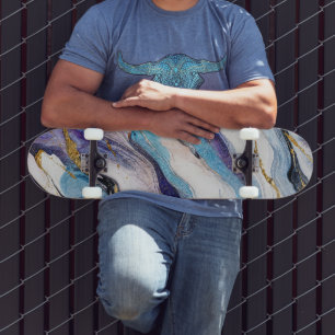 Skate Luxury Egeu Dourado Ondas de Mármore