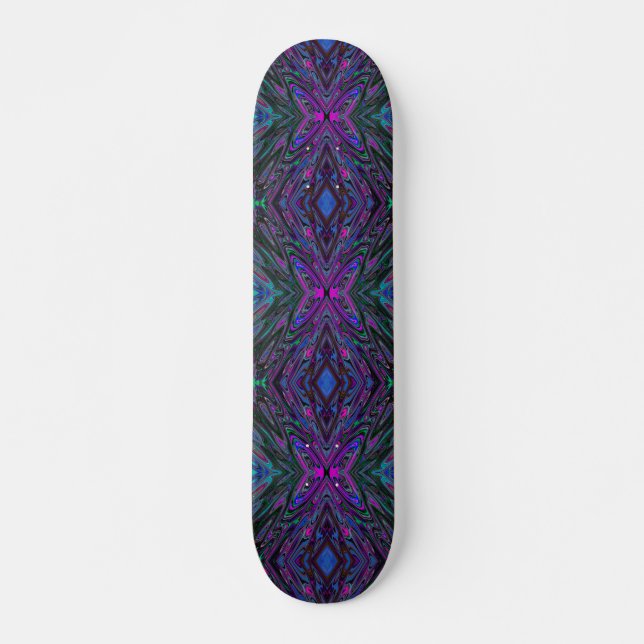 Skate Magenta Trippy, borboleta Abstrato azul e verde (Frente)