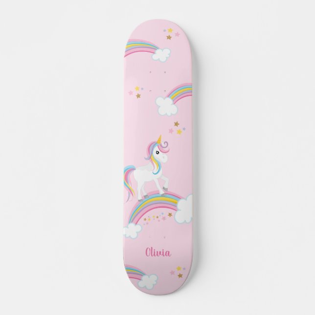 Skate Mágico Rainbow Unicorn Pink Personalizado (Frente)