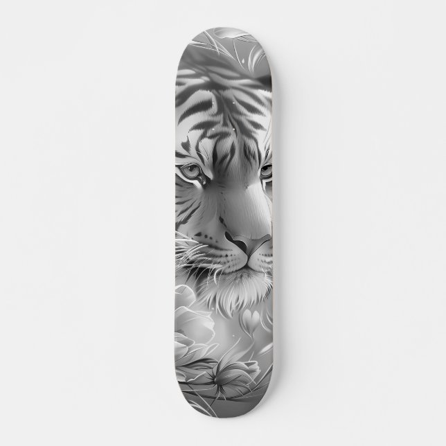 Skate Majestic Fantasy Gray Scale Tiger Head & Florals  (Frente)