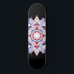 Skate Mandala Abstrato Geométrico Padrão Azul Vermelho N<br><div class="desc">Um lindo padrão geométrico simétrico de mandala vermelho em preto.</div>