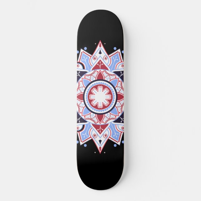 Skate Mandala Abstrato Geométrico Padrão Azul Vermelho N (Frente)