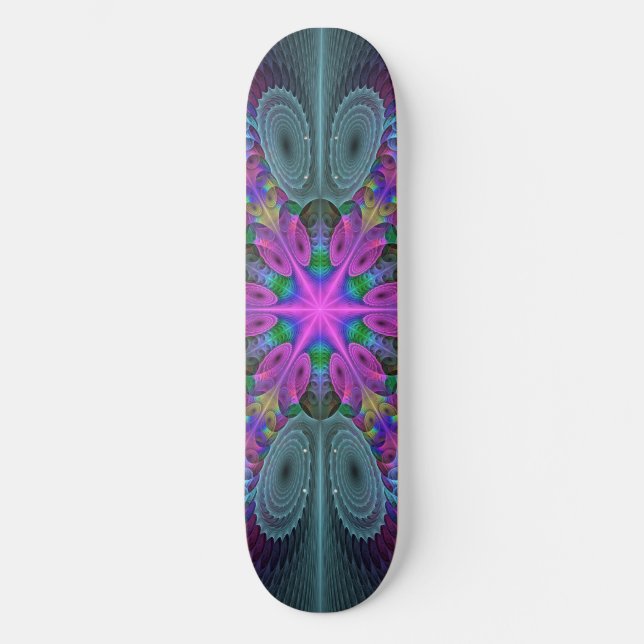 Skate Mandala Colorida Arte Espiritual Fractal Com Rosa (Frente)