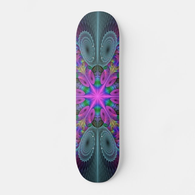 Skate Mandala Colorida Marcante Arte Fractal Caleidoscóp (Frente)