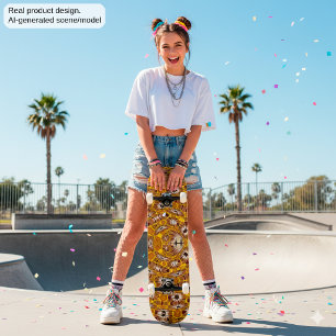 Skate Mandala Floral Boho Dourada Padrão