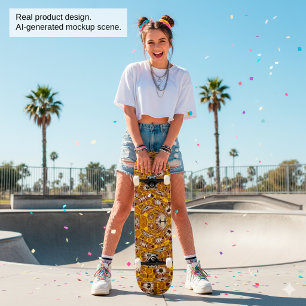 Skate Mandala Floral Boho Dourada Padrão