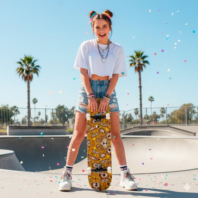 Skate Mandala Floral Boho Dourada Padrão (Criador carregado)