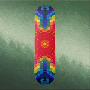 Skate Mandala Hexagonal Vermelho Amarelo e Azul